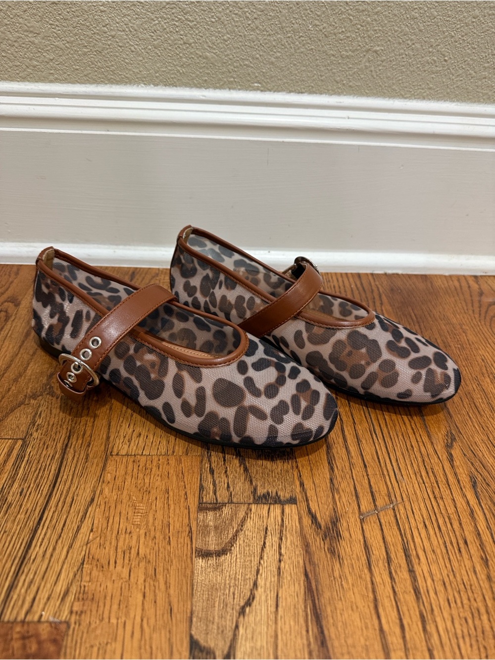 Amazon Leopard Print Mary Jane Flats with Tan Strap